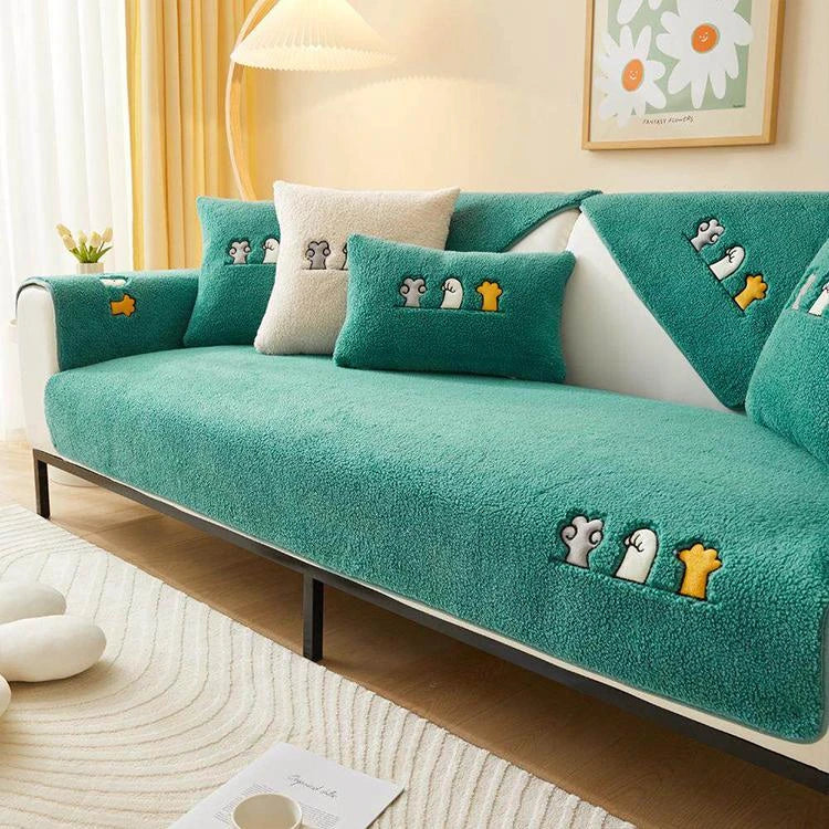 Green Faux Sherpa couch cover variant