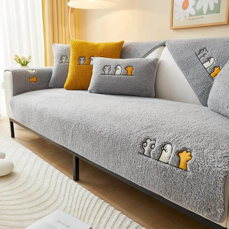 Gray Faux Sherpa couch cover variant