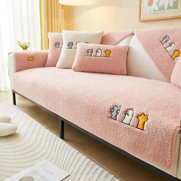 Pink Faux Sherpa couch cover variant