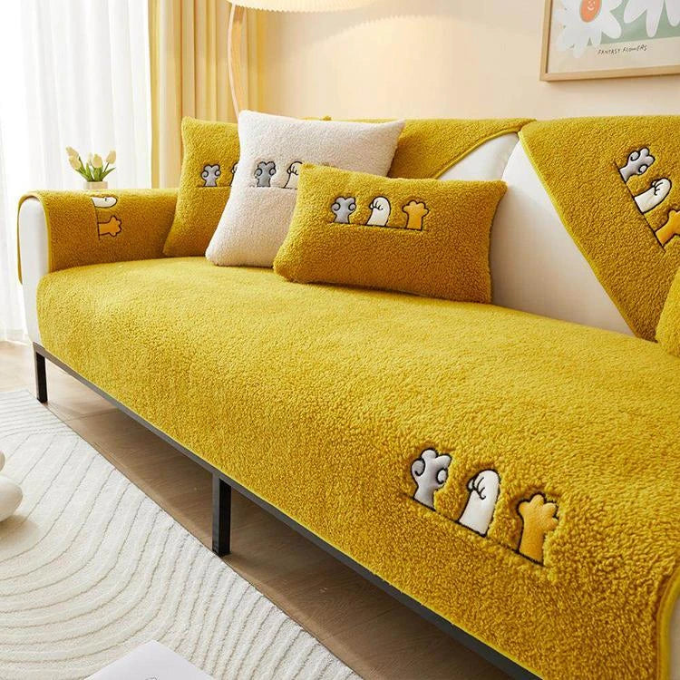 Yellow Faux Sherpa couch cover variant