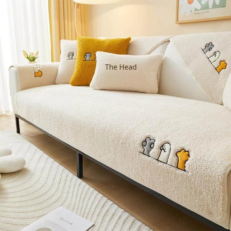 Beige Faux Sherpa couch cover variant