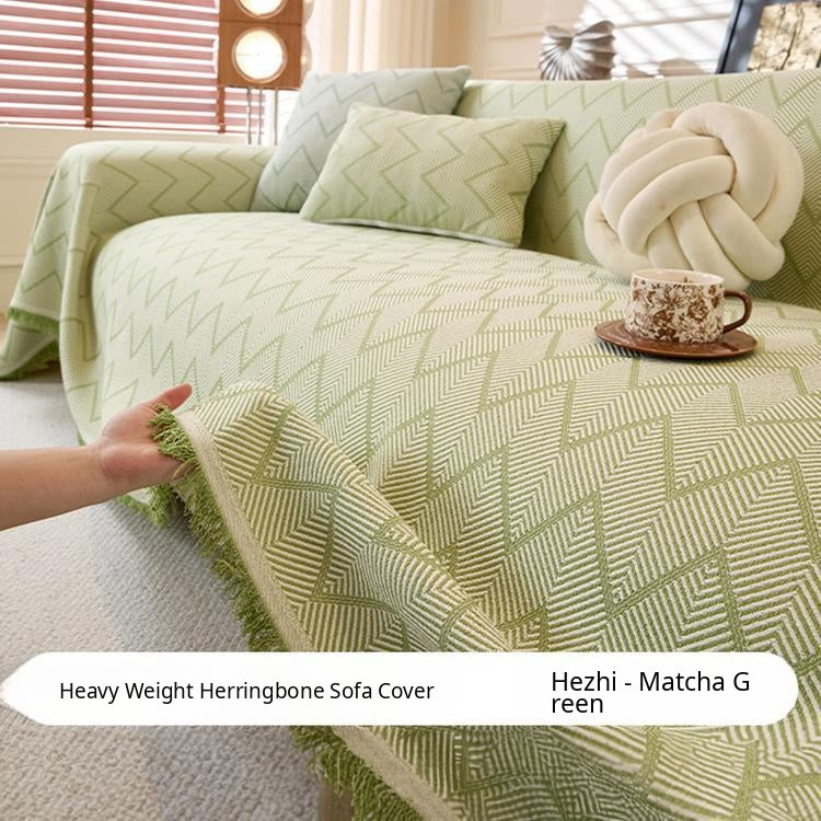 Green Faux Linen couch cover variant