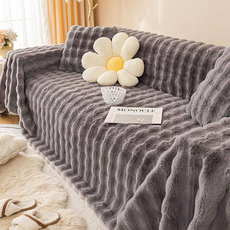 Dark gray Faux Rabbit Fur couch cover variant