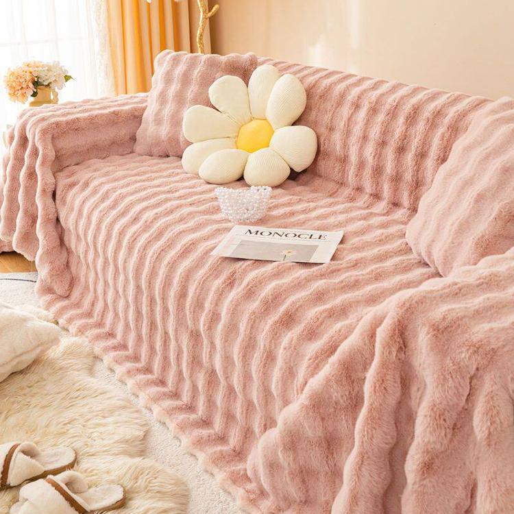 Pink Faux Rabbit Fur couch cover variant