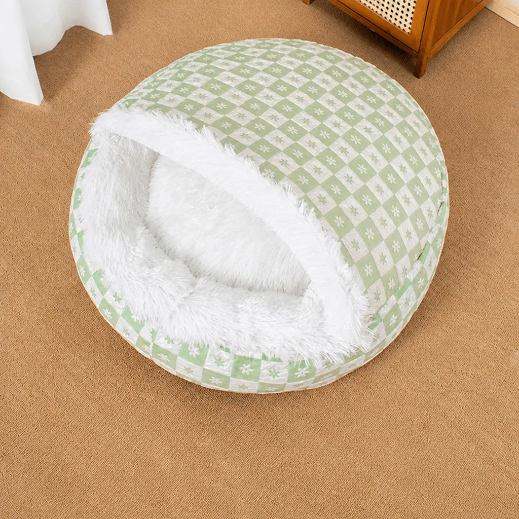 Plush Shell Cave Bed for Cats and Small Dogs - S / Green