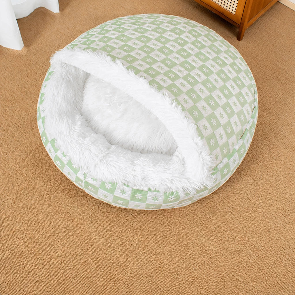 Plush Shell Cave Bed for Cats and Small Dogs - M / Green