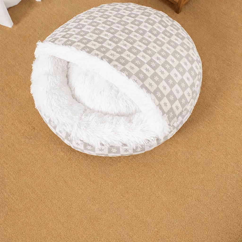 Plush Shell Cave Bed for Cats and Small Dogs - M / Gray