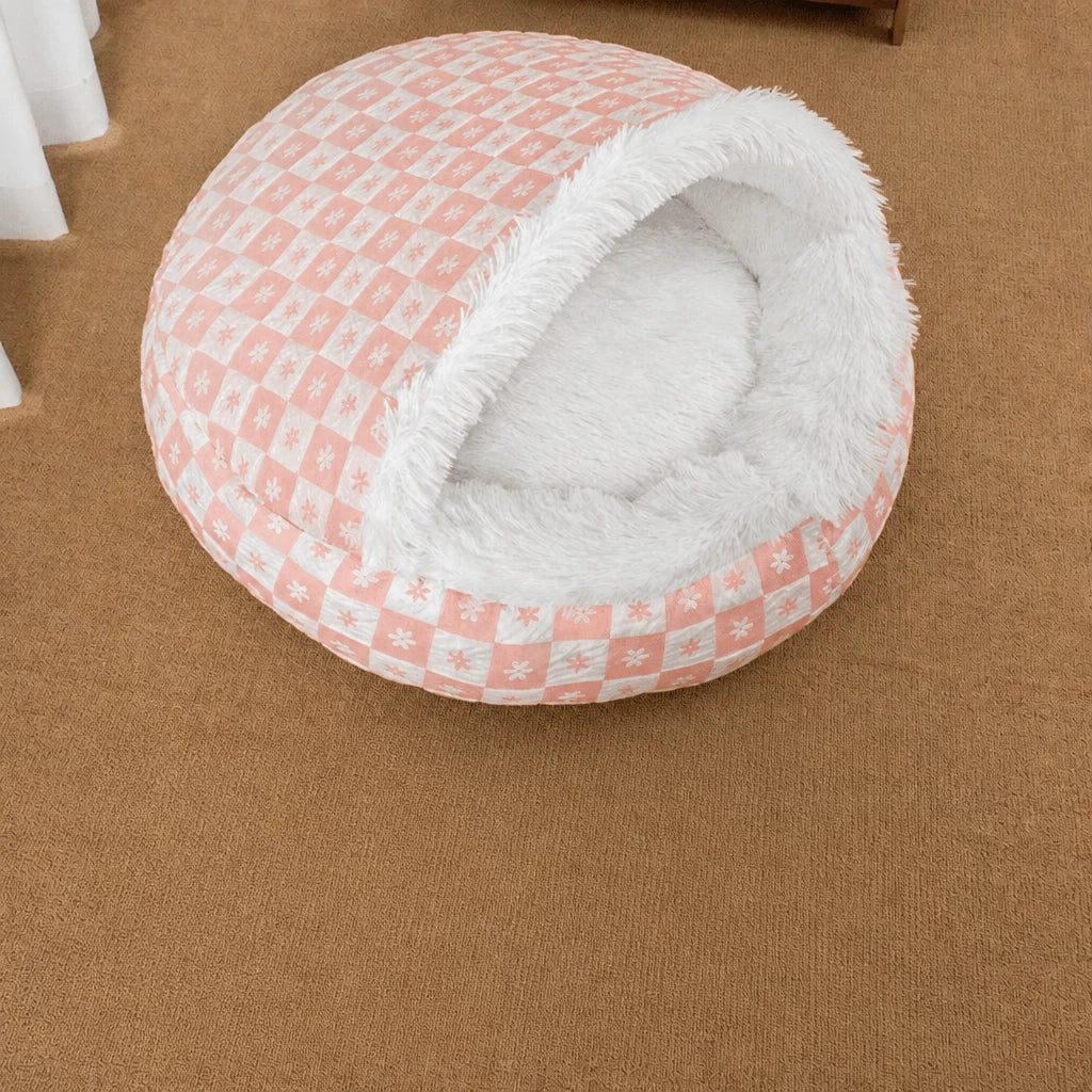Plush Shell Cave Bed for Cats and Small Dogs - L / Pink