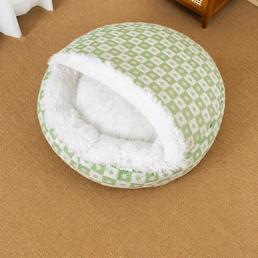 Plush Shell Cave Bed for Cats and Small Dogs - L / Green