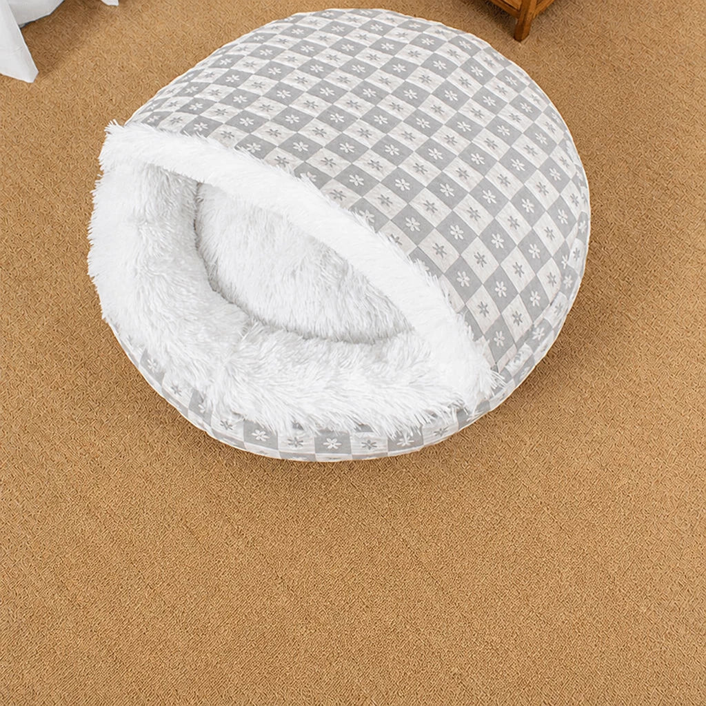 Plush Shell Cave Bed for Cats and Small Dogs - L / Gray