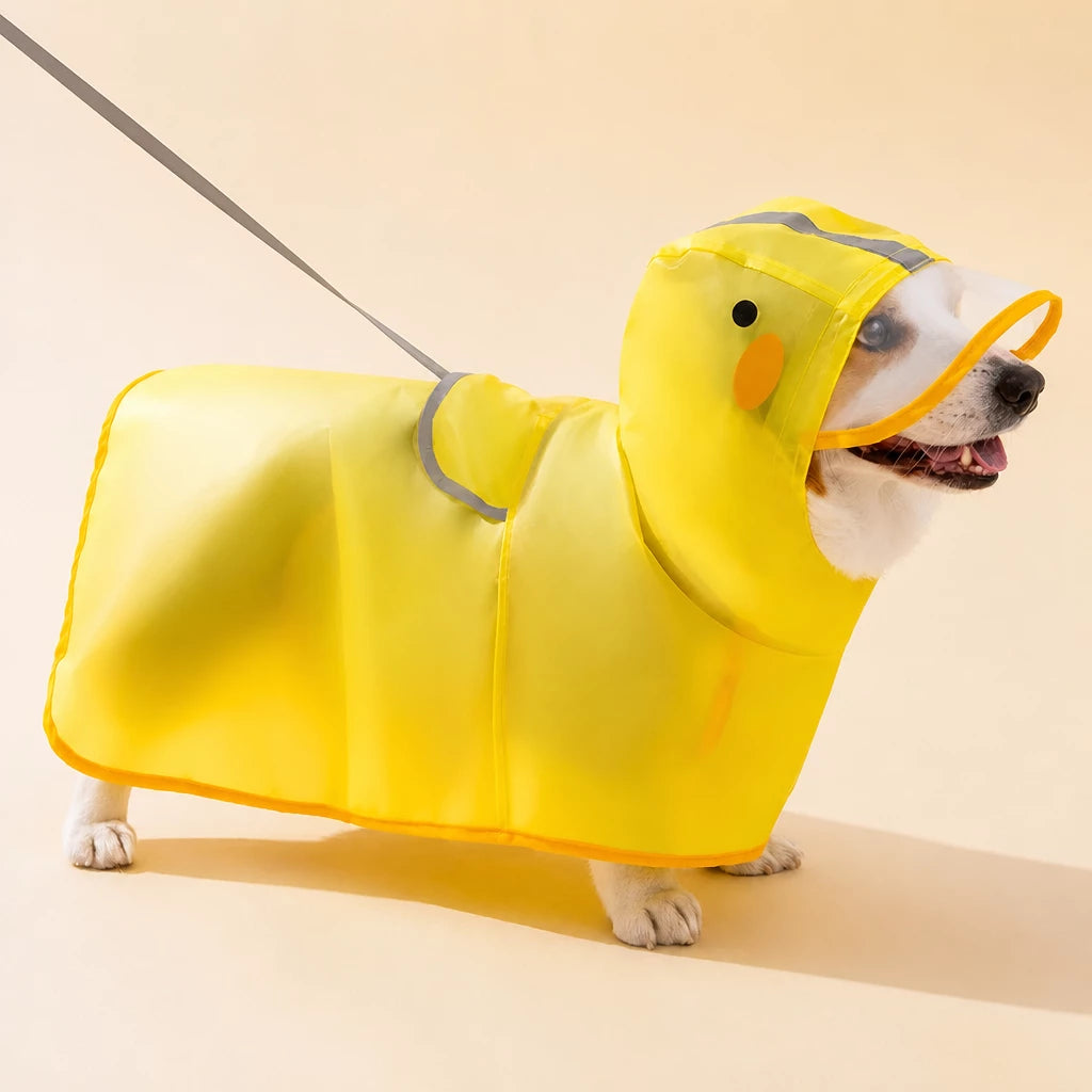 Hooded Dog Rain Poncho with Clear Brim and Belly Cover - S / Yellow