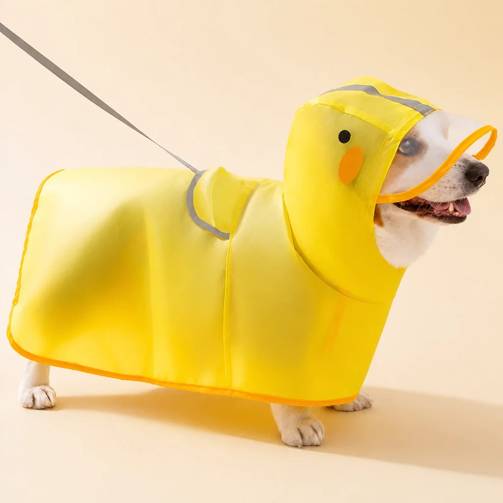 Hooded Dog Rain Poncho with Clear Brim and Belly Cover - 2XL / Yellow