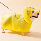 Hooded Dog Rain Poncho with Clear Brim and Belly Cover - L / Yellow