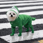 Four-Leg Dog Rain Suit with Clear Hood and Leash Access - L / Green