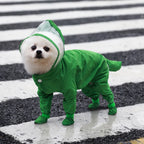 Four-Leg Dog Rain Suit with Clear Hood and Leash Access - XL / Green
