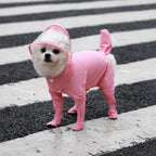 Four-Leg Dog Rain Suit with Clear Hood and Leash Access - M / Pink