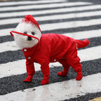 Four-Leg Dog Rain Suit with Clear Hood and Leash Access - M / Red
