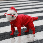 Four-Leg Dog Rain Suit with Clear Hood and Leash Access - XL / Red