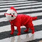 Four-Leg Dog Rain Suit with Clear Hood and Leash Access - XXL / Red