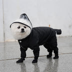 Four-Leg Dog Rain Suit with Clear Hood and Leash Access - XXL / Black