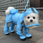 Four-Leg Dog Rain Suit with Clear Hood and Leash Access - XXL / Light blue