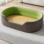 Gray corduroy pet bed with woven summer surface, M option