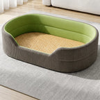 Gray corduroy pet bed with woven summer surface, XL option