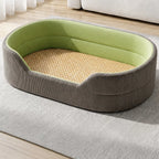 Gray corduroy pet bed with woven summer surface, XXL option