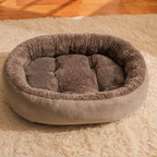 Brown fleece-lined oval bed option