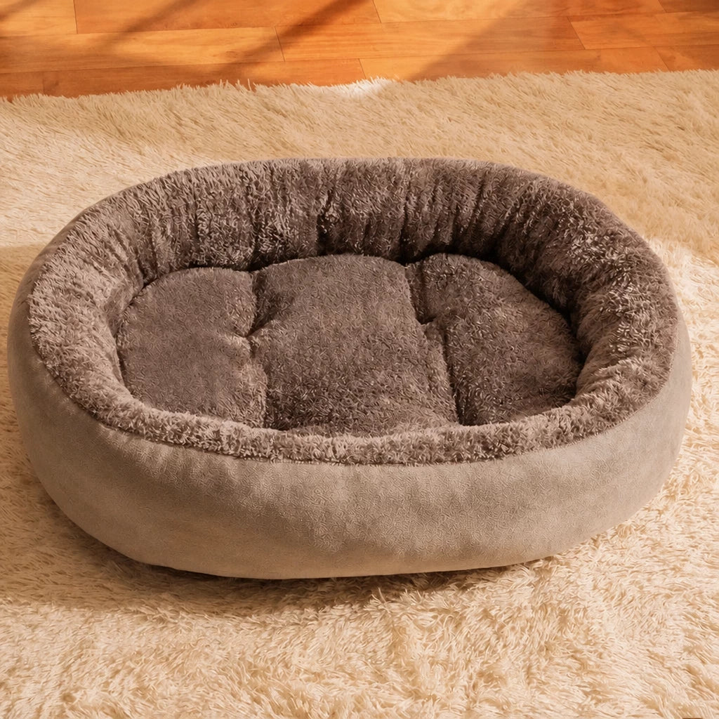 Brown fleece-lined oval bed option