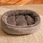 Brown fleece-lined oval bed option