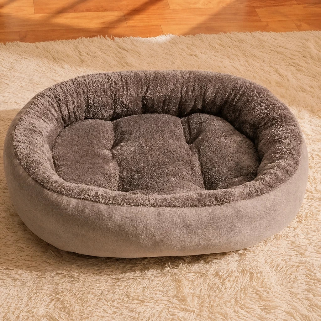 Brown fleece-lined oval bed option