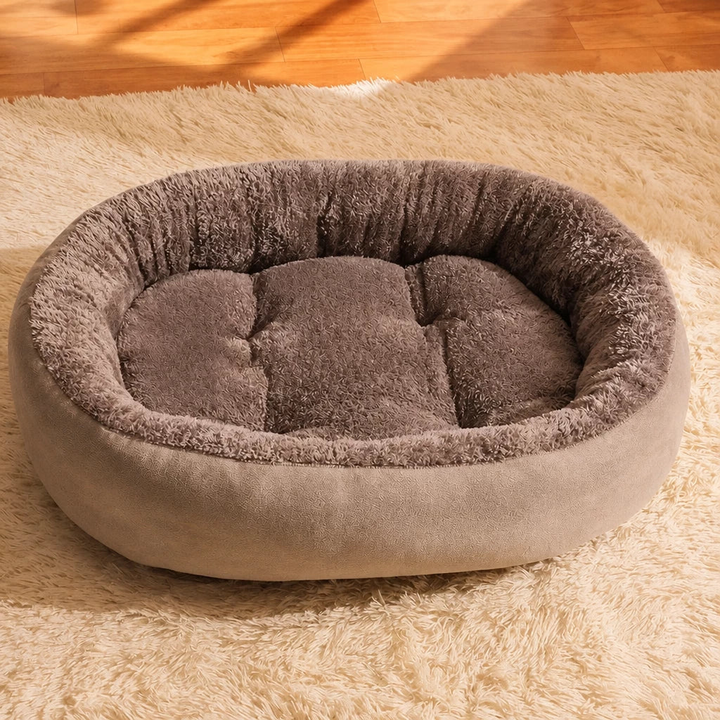 Brown fleece-lined oval bed option