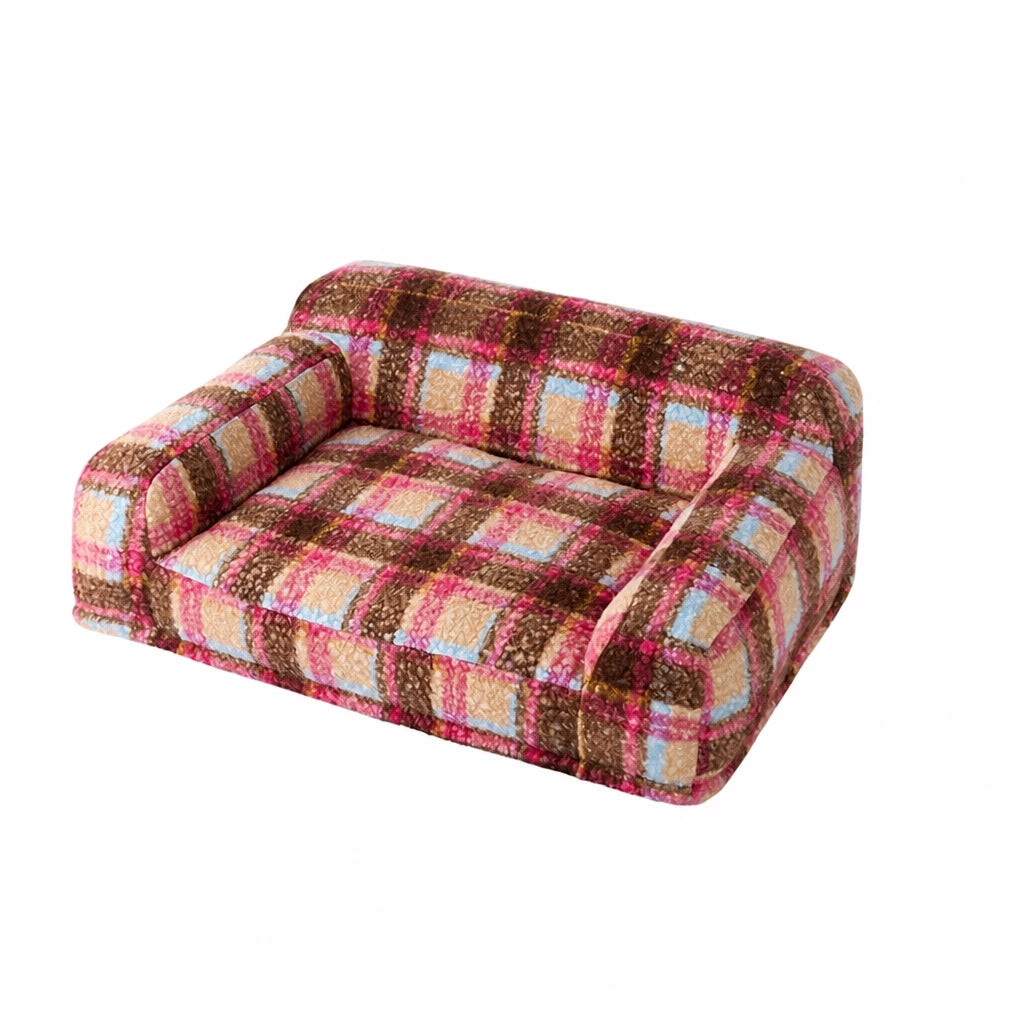 Plus pink plaid plush pet sofa option