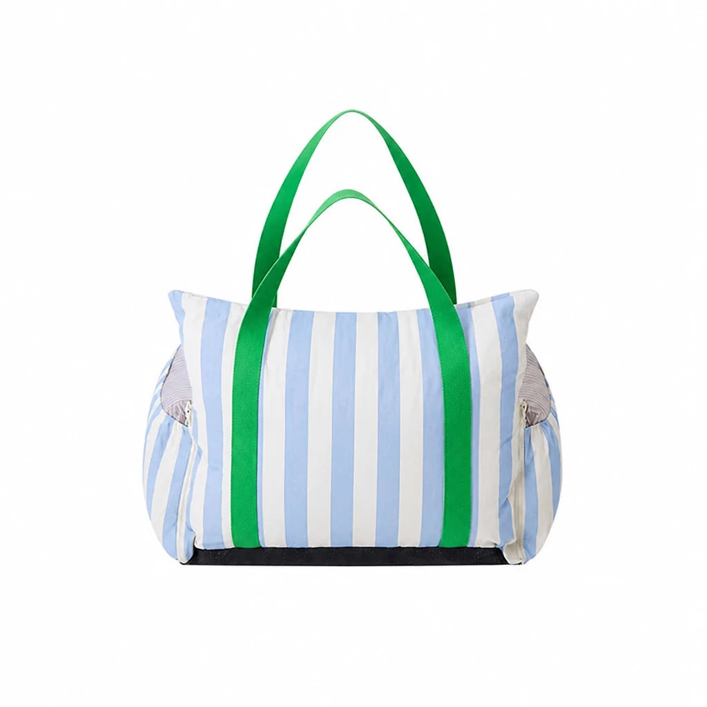 Striped pet car bed carry-handle option