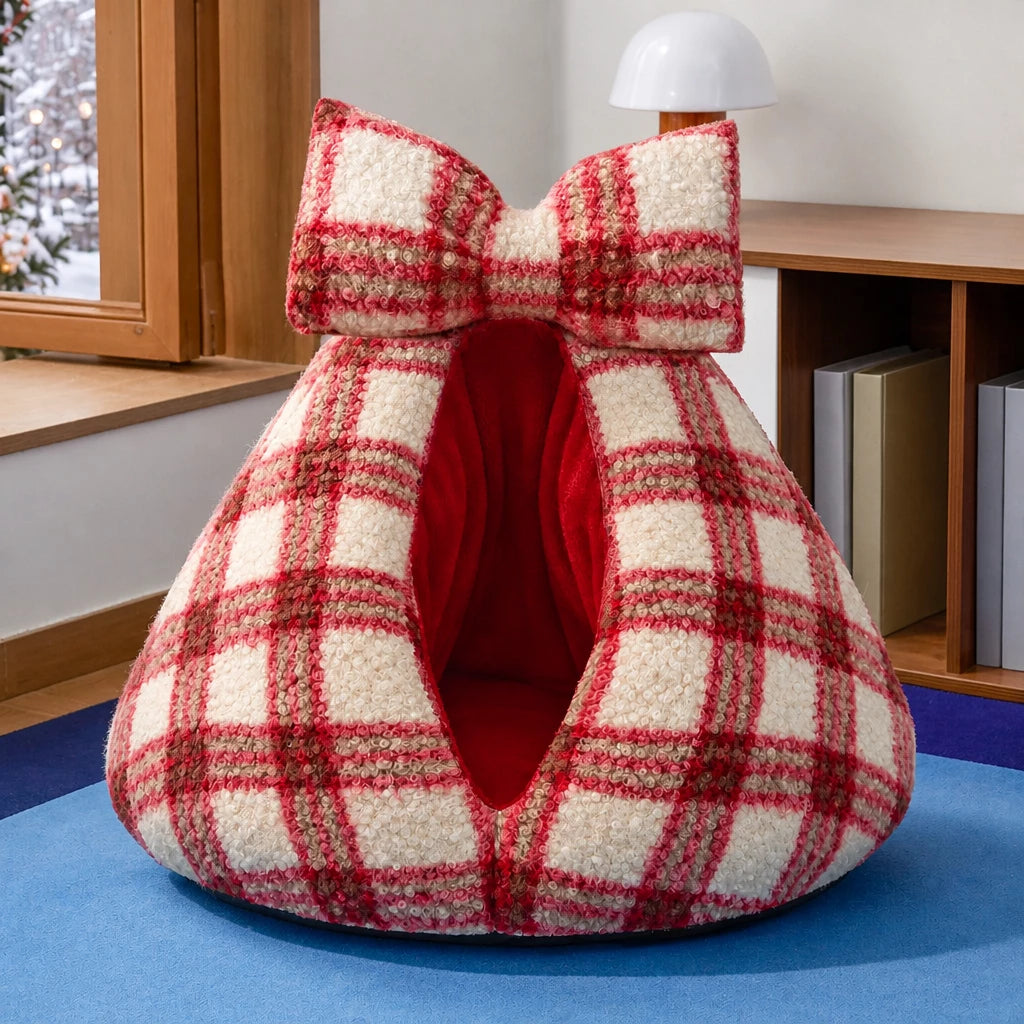Red plaid pet cave bed S option