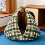 Green plaid pet cave bed M option