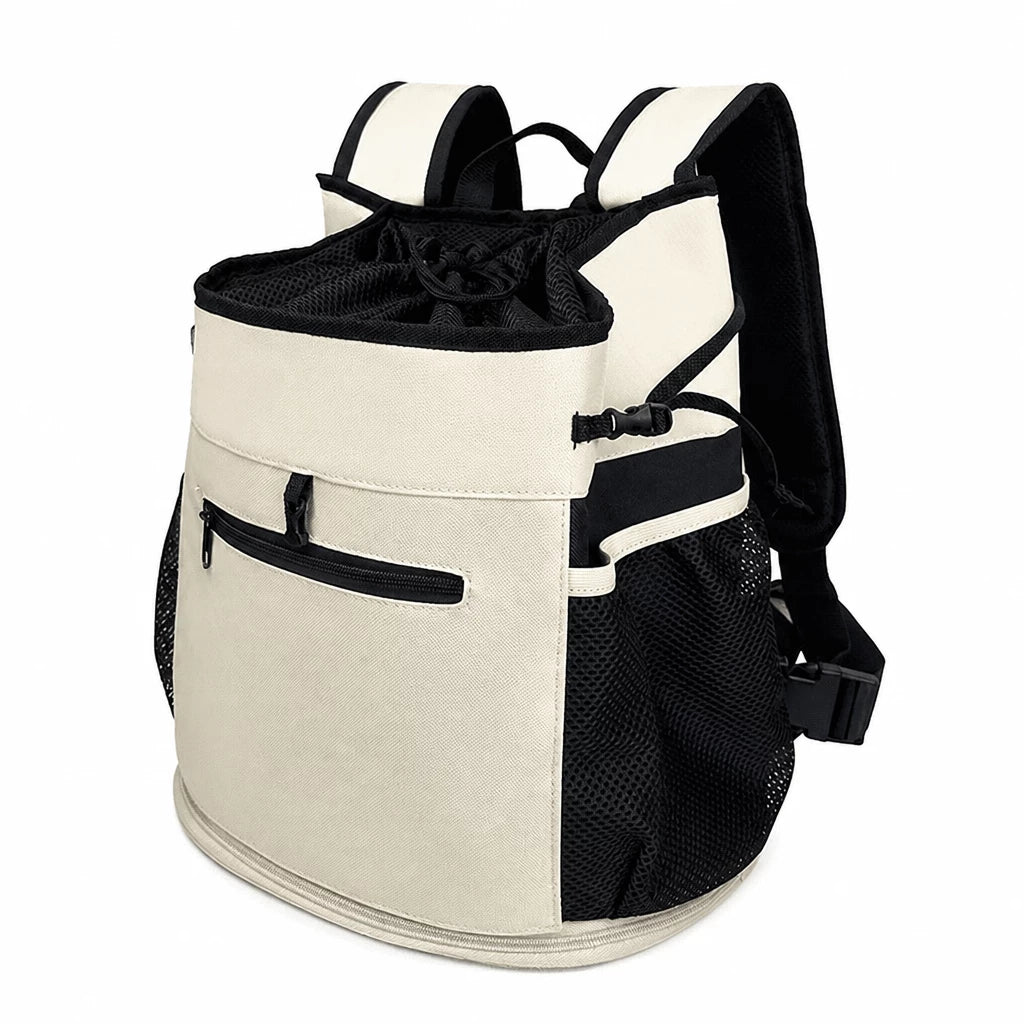 Mesh Front and Back Pet Carrier with Supportive Base - S / Beige