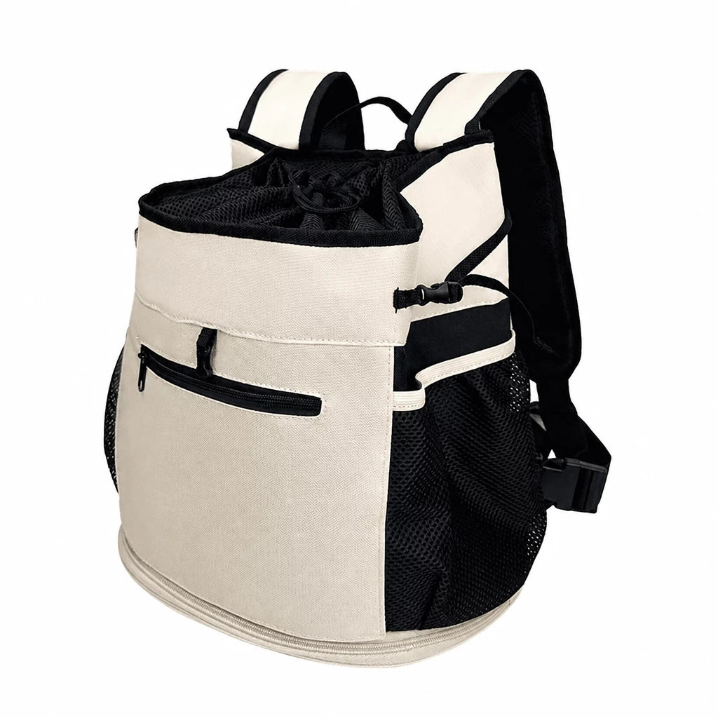 Mesh Front and Back Pet Carrier with Supportive Base - M / Beige