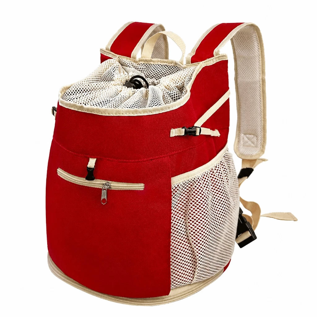 Mesh Front and Back Pet Carrier with Supportive Base - M / Red
