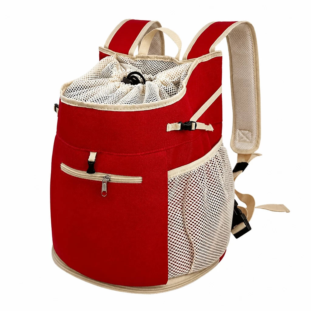 Mesh Front and Back Pet Carrier with Supportive Base - L / Red