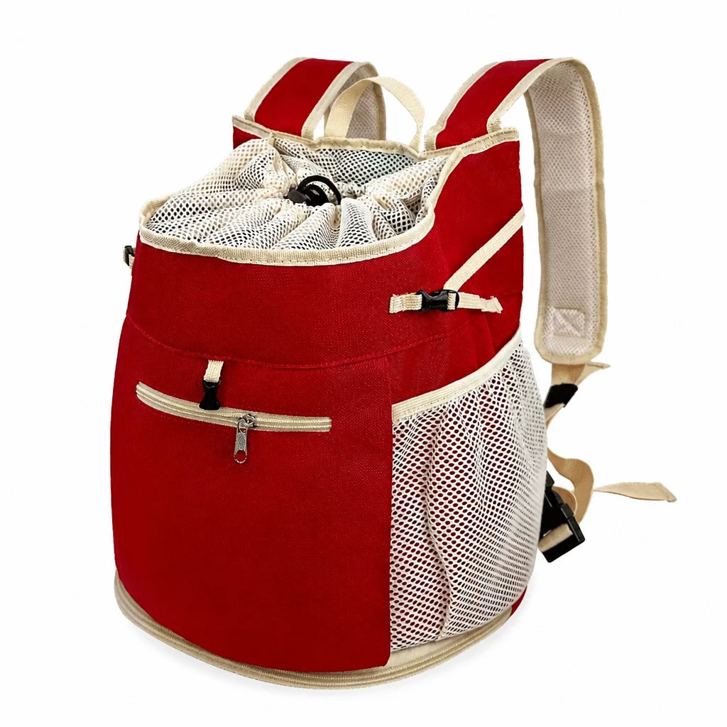 Mesh Front and Back Pet Carrier with Supportive Base - S / Red