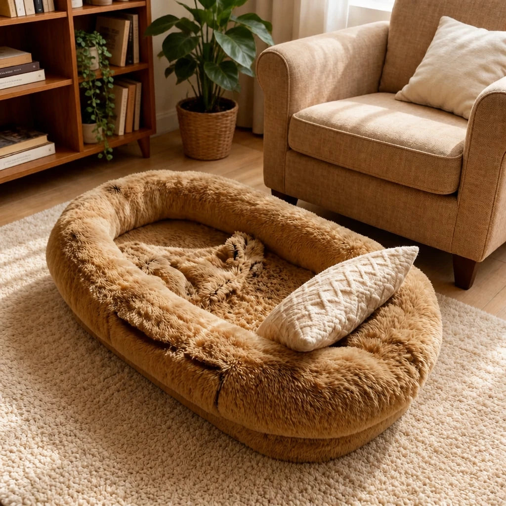 Giant Plush Bolster Dog Bed — style view