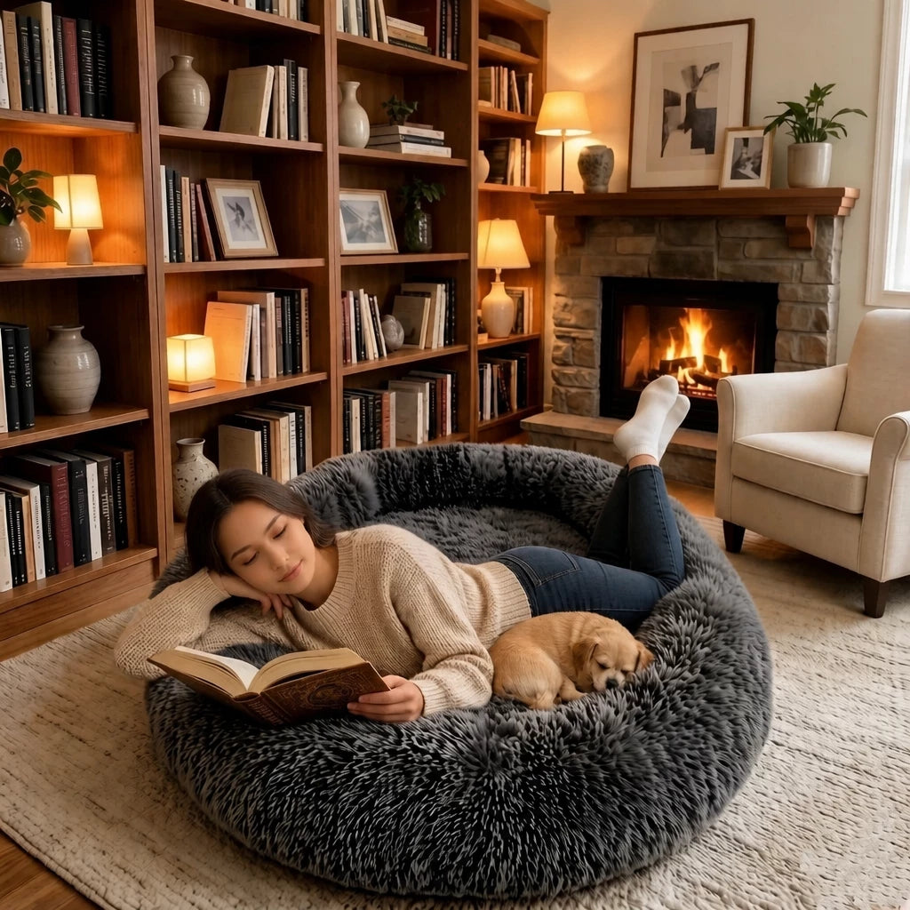 Giant Plush Bolster Dog Bed — style view