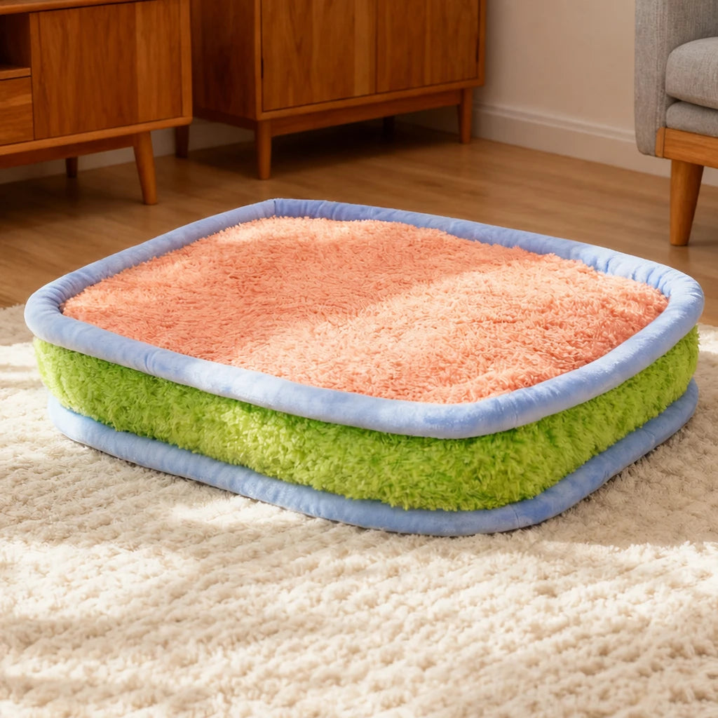 Color-Block Plush Pet Mat with Removable Washable Cover shown in the product photo