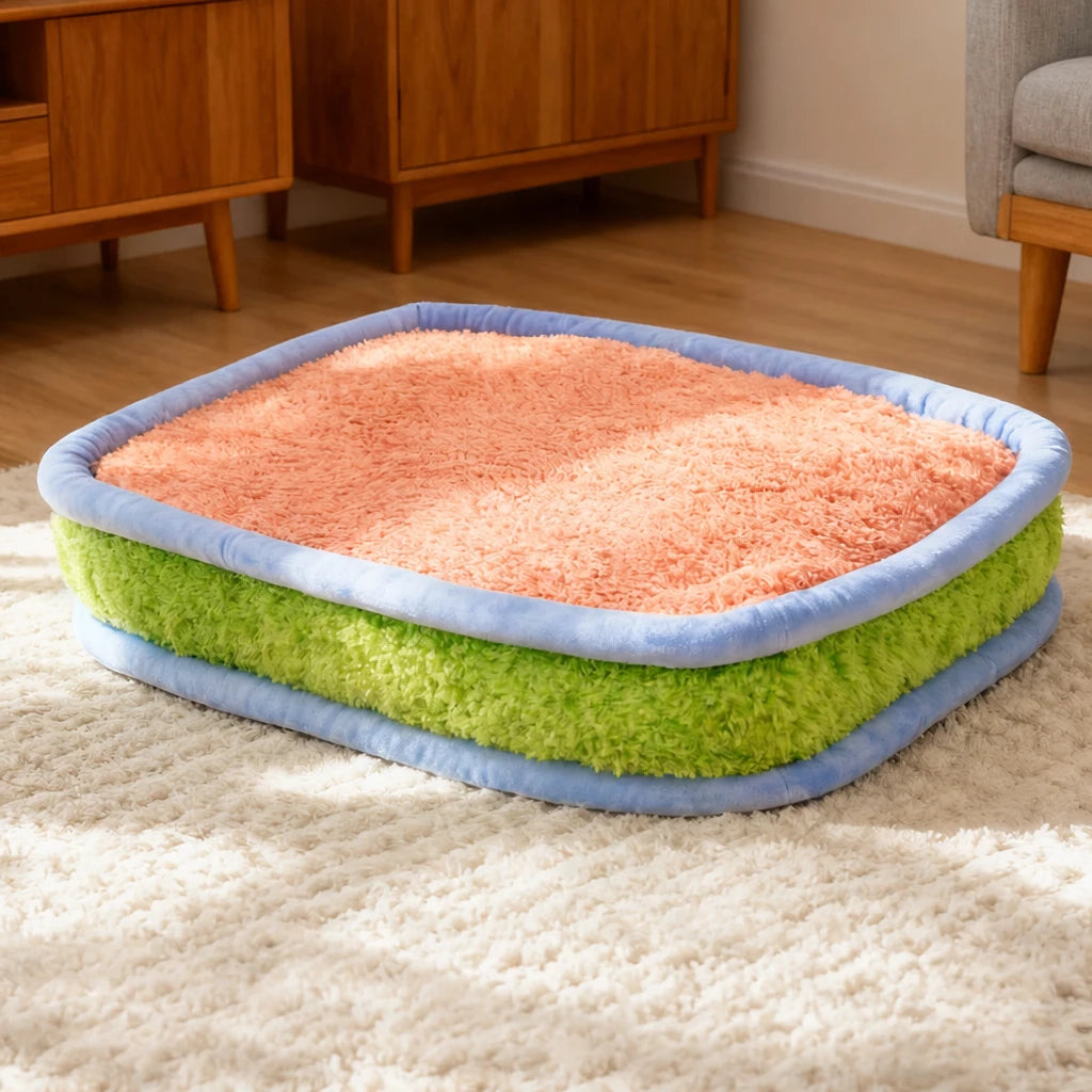 Color-Block Plush Pet Mat — style view