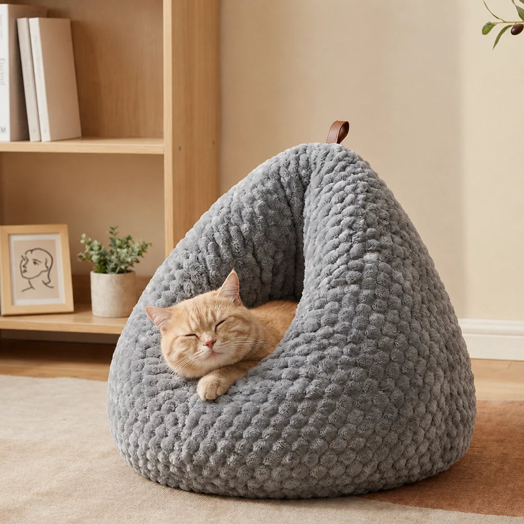Textured Plush Cat Cave Bed — style view