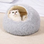 Hooded Round Plush Cat and Small Dog Bed — style view