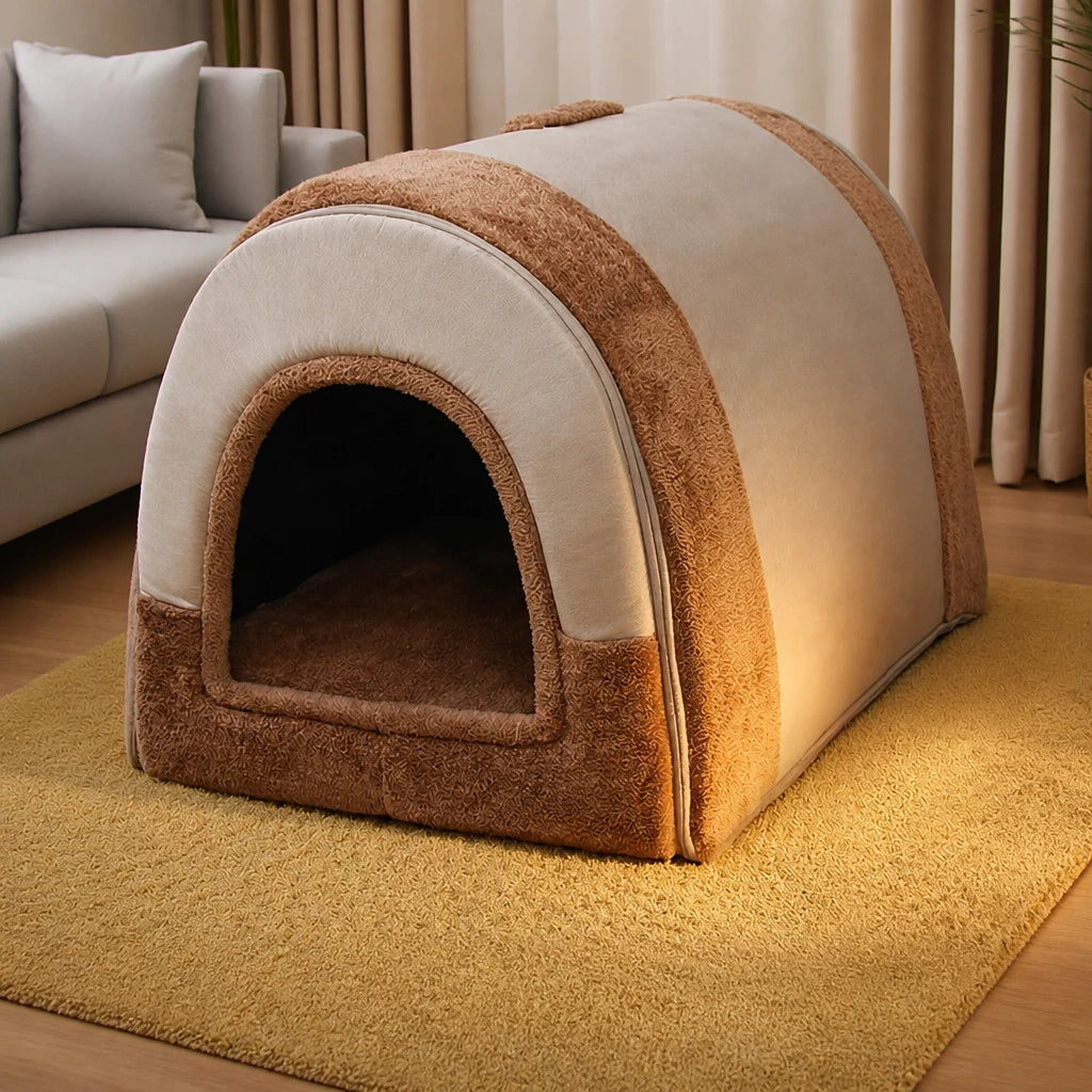 Fold-Flat Plush Pet House — style view