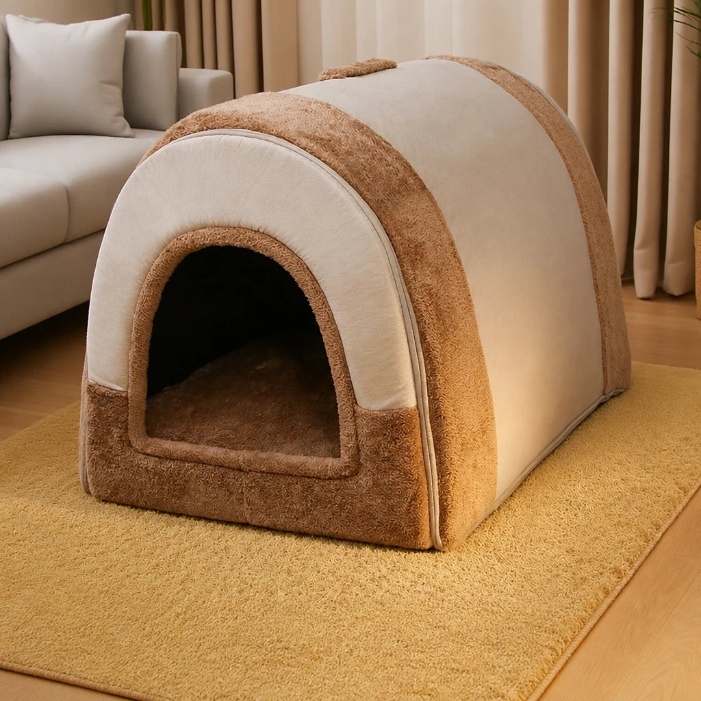 Fold-Flat Plush Pet House — style view